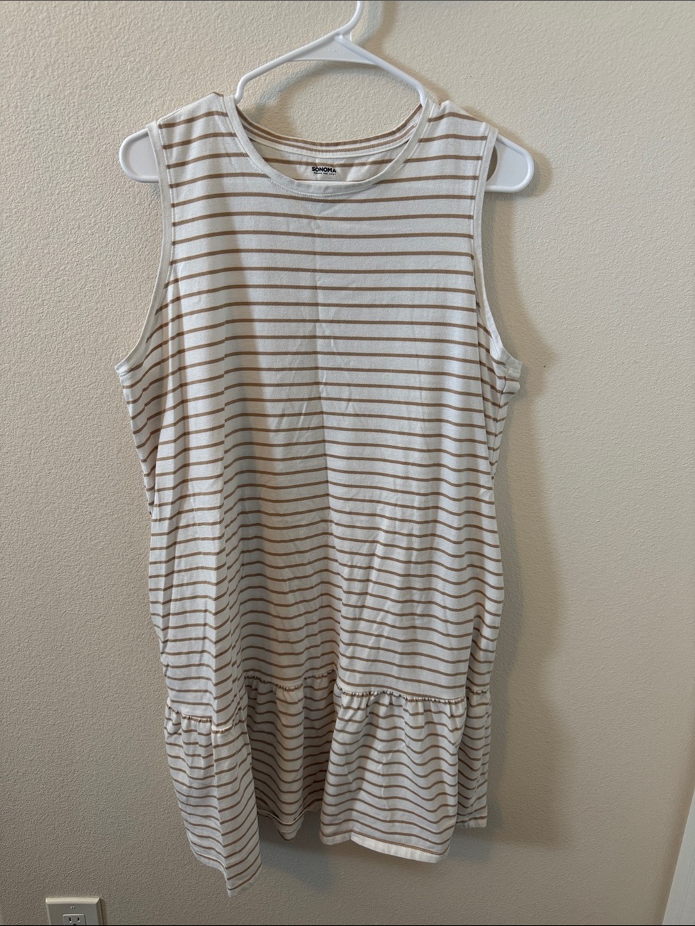 Sonoma Striped Ruffle-Hem Midi Dress in Cream and Tan